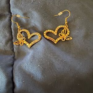 Gold Heart Butterfly Earrings
